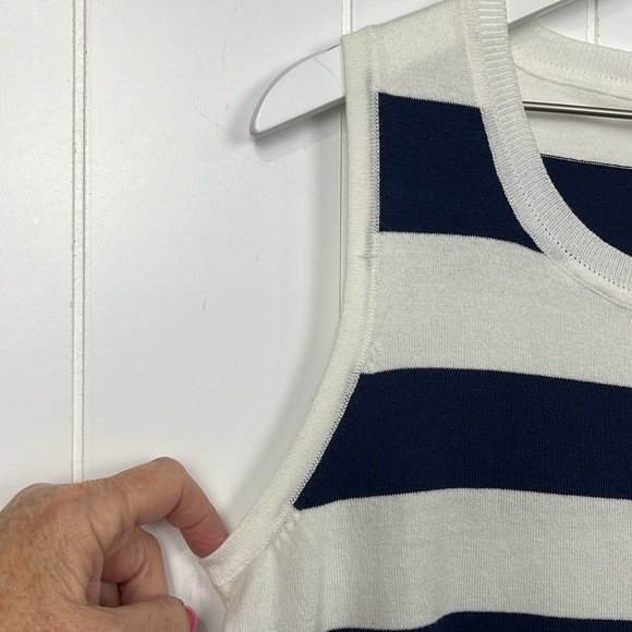 Sail to Sable Womens Sweater M Blue/White Stripes Sleeveless Fringe Hem Pullover - Picture 4 of 11